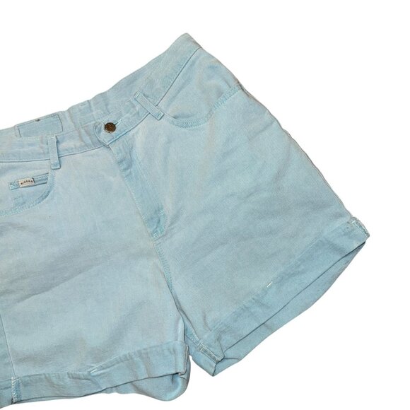 Vintage Lee Riders Mom Shorts Womens 14 Med High Rise Aqua Blue Pockets Retro - Picture 3 of 8